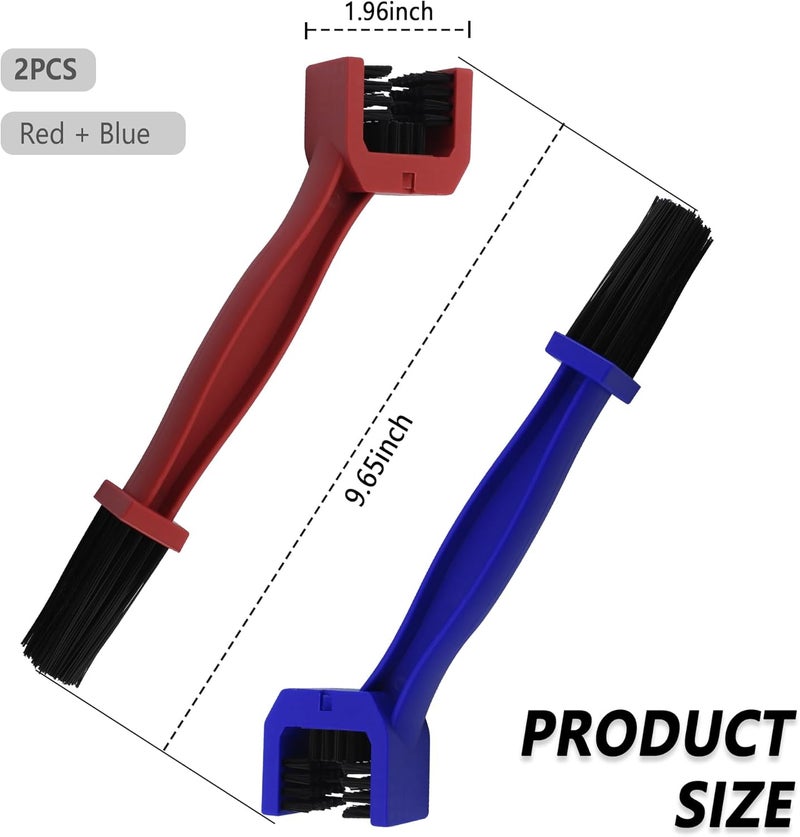 Stacool 2PCS Motorcycle Chain Brush,Double-Ended Motorcycle Chain Cleaner with Three-Sided and Long Bristles,Universal Motorcycle Chain Cleaning Kit for Motorcycle Bicycle Mountain Bike (1 Red + 1 Blue) - Image 2